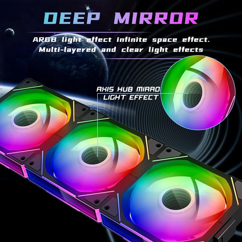 Jungle Leopard Interstellar V1 120mm Case Fan, Infinity Mirror Module Daisy-Chain 5V ARGB PWM PC Fan Triple Pack Suitable for Computer Case & CPU Cooling(Black-3 Pack) - Image 5